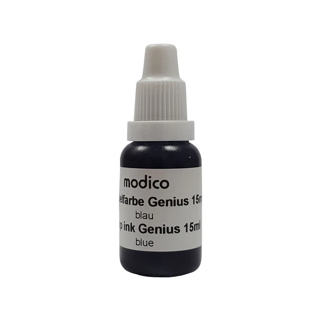 Modico Genius Stempelfarbe Blau Schnelltrocknend 15ml Flasche zum nachfüllen