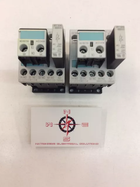 Siemens 3RH1122-1BB40 Contactor Relay 6A 4P 24VDC w/ 3RH1911-1BA10 (Lot of 2)