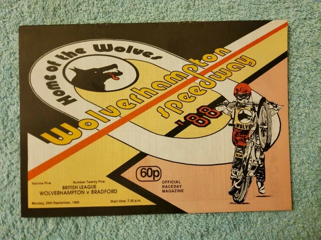 WOLVERHAMPTON SPEEDWAY 1988 OFFICIAL PROGRAMME v BRADFORD. 26th SEPTEMBER