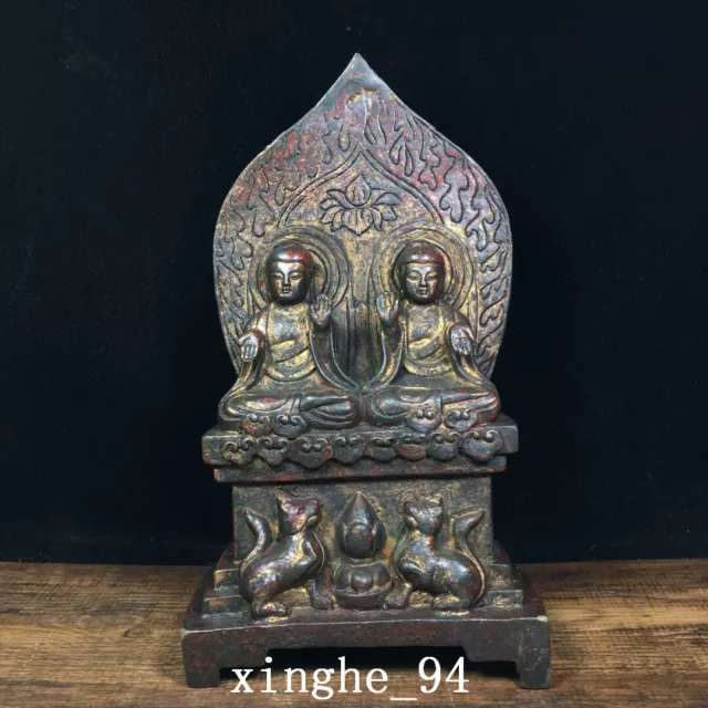 8.8" Old Antique China dynasty Temple Tibetan Buddhism bronze gilt Buddha statue