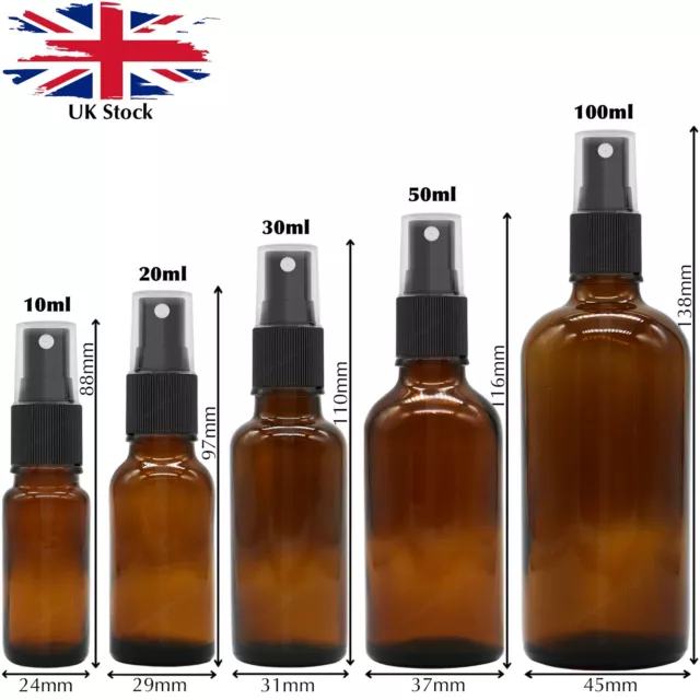 Amber Glass Spray Bottle Essential Oil Atomiser Mist Sprayer Container UK STOCK