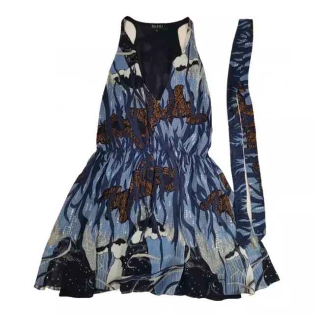 AUTH GUCCI  printed silk Dress 42