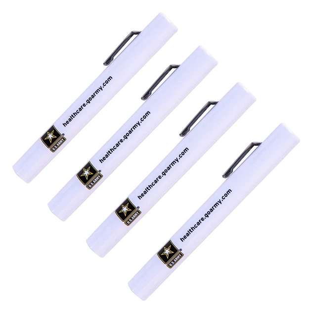 (4 Pack) U.S. Army Diagnostic Penlight Medical Nurse Penlight, Battery Included