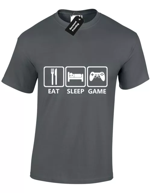 T-Shirt Da Uomo Eat Sleep Game Console Videogiochi Simboli Gamer Geek Top S-Xxxl
