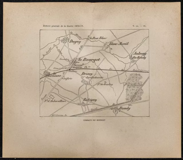 1898ca - Champ de Bataille du Bourget - Carte guerre 1870-71 - Plan ancien