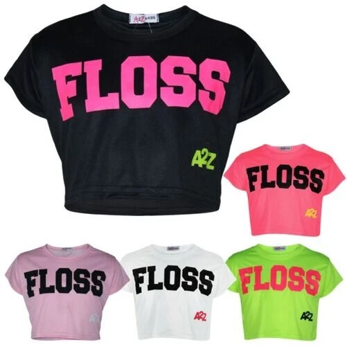 Bambine Top Corto Designer Floss Stampa Elegante Moda T Maglia 5-13 Anni