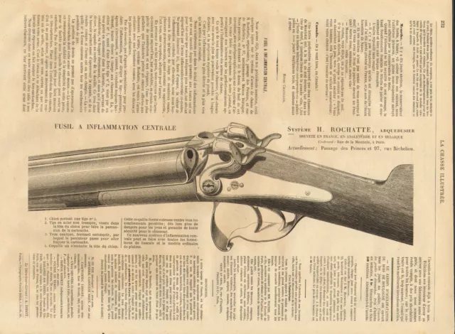 Dbl. Barrel Shotgun, Centerfire, Belgium, Vintage 1872 French Antique Art Print,