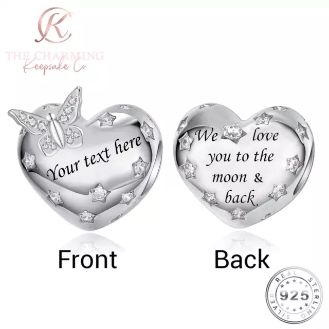 Love To Moon Charm Genuine 925 Sterling Silver -Engraved Your Words PERSONALISED