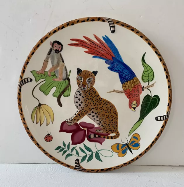 Lynn Chase JUNGLE Jubilee 11” DINNER Plate 2006 Jaguar Monkey Parrot Near Mint