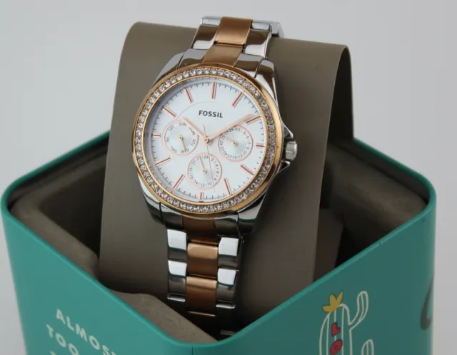 New Authentic Fossil Janice Chronograph Silver Rose Gold Women's Bq3420 Watch