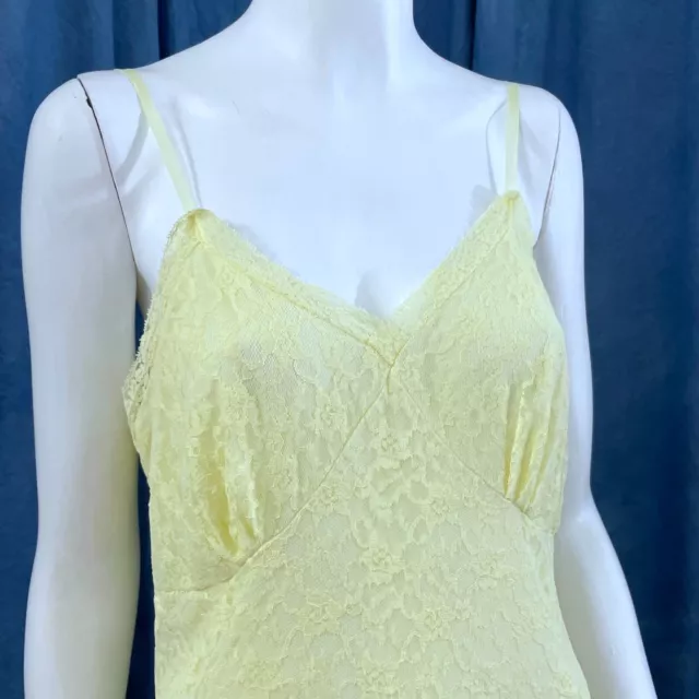Vintage 1970's Lemon Petticoat Full Slip Rayon Nylon Lace Size 12 3