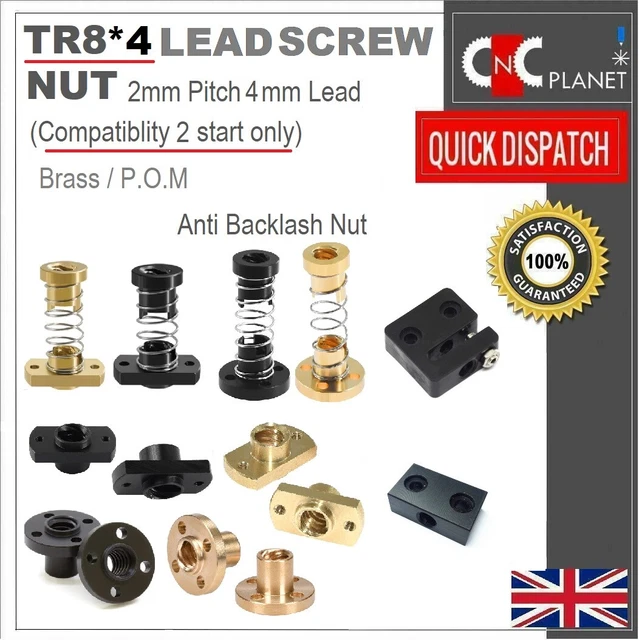 8mm Leadscrew TR8*4 brass nut POM Round Flat flange 2mm pitch lead 4mm 2 START
