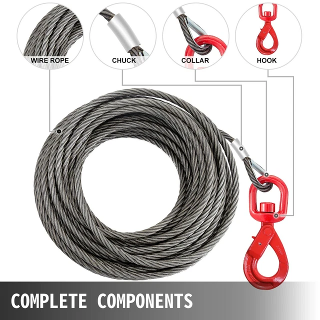 Câble Acier De Remorquage acier Inoxydable 15m Capacité 2t+Crochet Pivotant