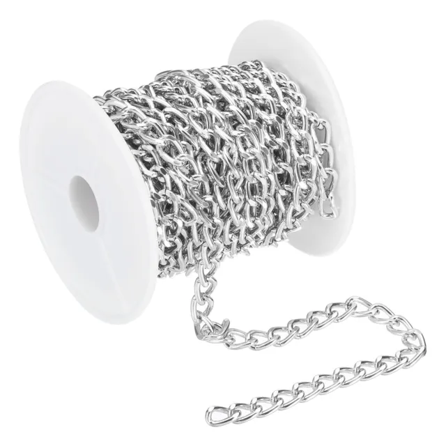 16Ft Curb Chain, Twisted Cuban Link Chain with Spool 9 x 6 x 1.5mm, Silver