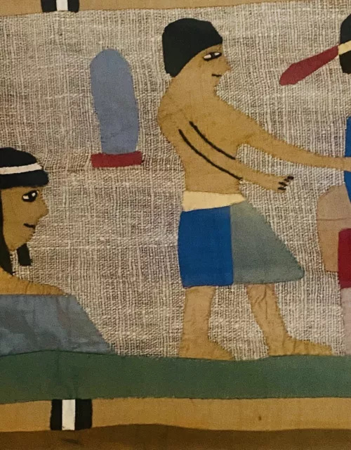 VTG American Egyptian 45" L Horizontal Textile Tapestry Sphinx Pharaoh Appraised 3