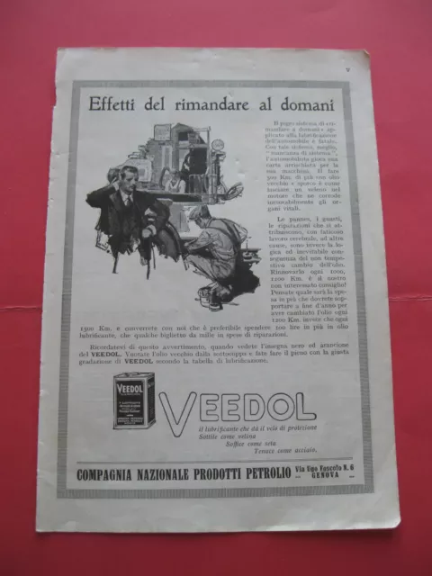 pubblicita advertising VEEDOL lubrificante petrolio olio motore GENOVA  1929