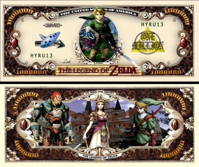 LEGEND OF ZELDA BILLET COLLECTION 1 MILLION DOLLAR US! Série Jeu Vidéo Manga the