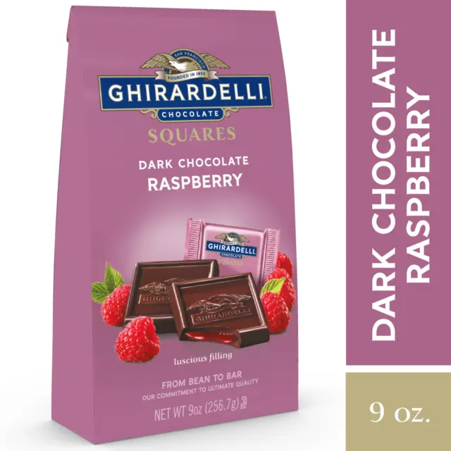 Ghirardelli Foncé Chocolat Framboise Carrés 266ml Cocoa Collations Exp 11/2023