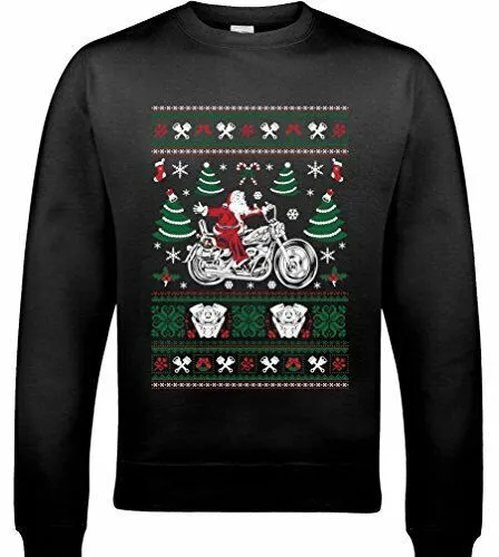 Biker Santa Mens Funny Xmas Sweatshirt Motorcycles Motorbike Jumper