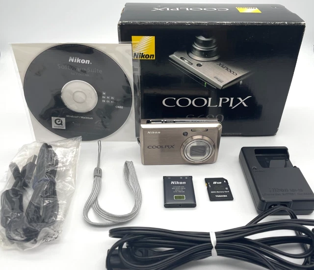 NIKON COOLPIX S600 10.0MP Digital Camera w/Box, 2 batteries