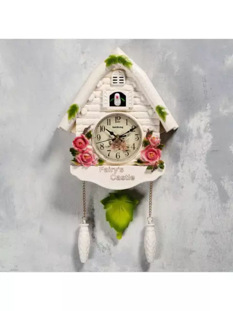Reloj de cuco beige casa de hadas rosa nuevo en caja de cuarzo