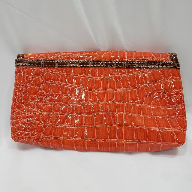 Trifold Cosmetic Bag Orange Brown PVC Embossed Croc Samantha Brown 2