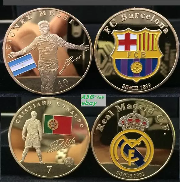Messi Ronaldo Football Super Stars Gold Plated 2/Sided  Souvenir Coin set of 2