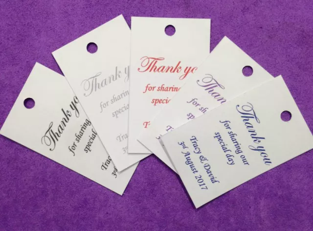 50 x Personalised Wedding Thank you Favour Tags, Christening, Hen, Gift Tags