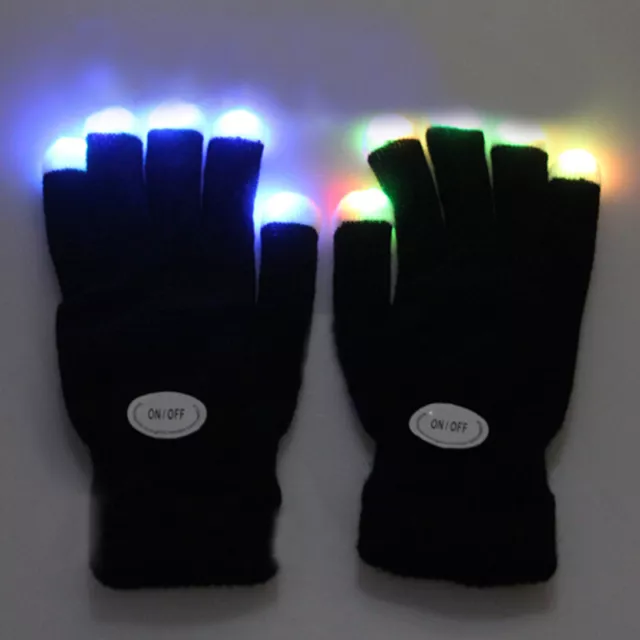 Rainbow Flashing Gloves Glow 7 Mode LED Rave Light Finger Lighting Mitt Black