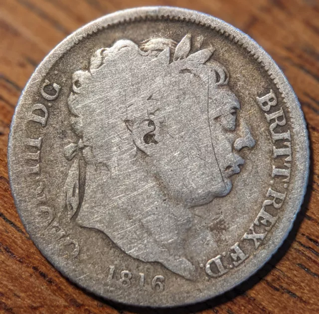 United Kingdom 6d Sixpence 1816 Silver (.925) Coin - George III - Garter