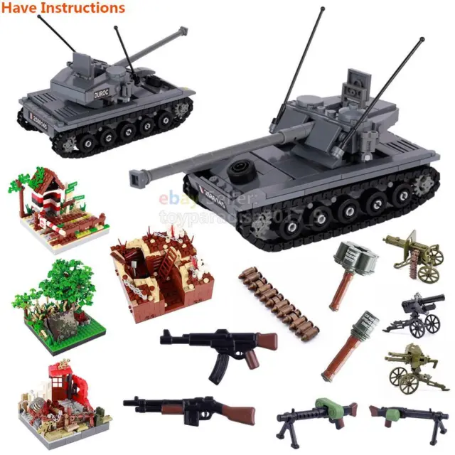 MOC WWII Military AMX13 Tank Army Weapon Machine Gun Model Toy DIY Set Trench