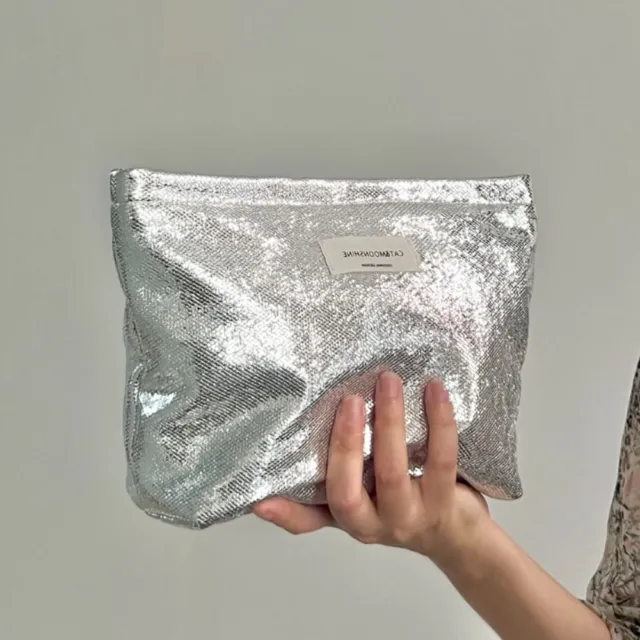 Shiny Sequins Makeup Bag Champagne Toiletries Skincare Storage Bag  Women