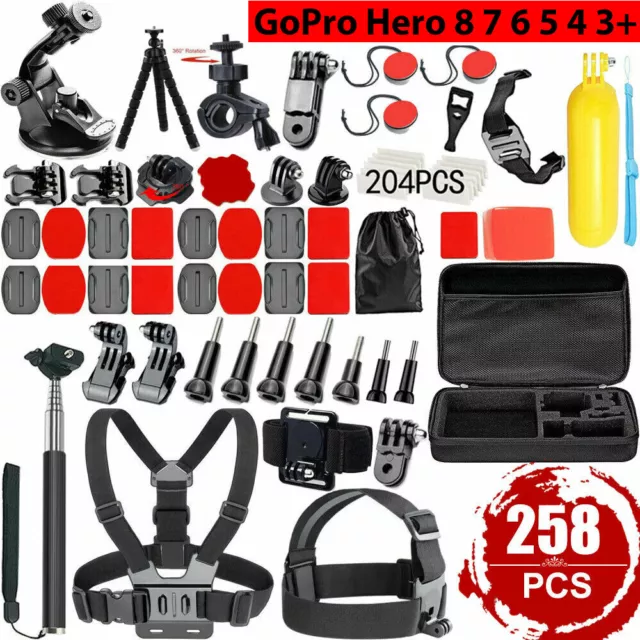 258pcs Accessories Pack Case Floating Monopod Chest Head GoPro Hero 7 6 5 4 3 AU