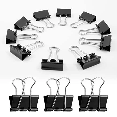 40 Pack Small Binder Clips Black Paper Clips, 3/4 Inch / 19mm Mini Binder
