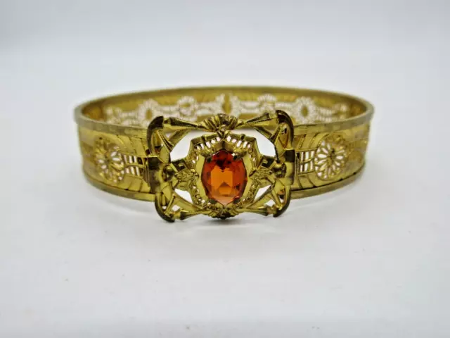 Vintage Jj White Art Deco Gold Metal Filigree Bangle Bracelet  Circa 1930'S