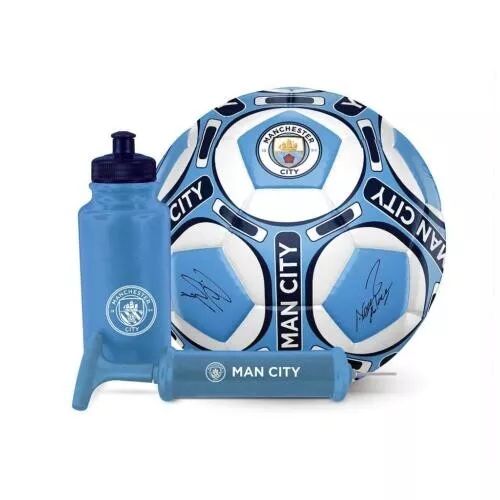 Manchester City FC Offizielles Signature Fußball Geschenkset Fußballpumpe Flasche