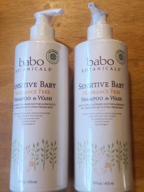2 Babo Botanicals Sensitive 2-in-1 Fragrance Free Baby Shampoo  Wash 16 Oz