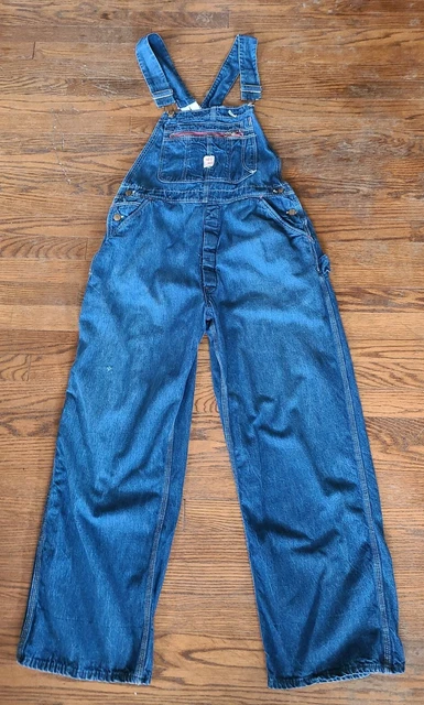 Vintage 1960s Red Camel Sanforized Denim Bib Overalls Low Back Size 36X29 USA