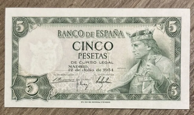 Billete España 5 Pesetas 1954 Serie N Sin Circular Sc