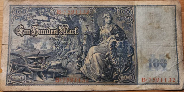 100 Mark - Reichsbanknote 21. April 1910 - Roter Stempel Siegel - Sammlerstück -