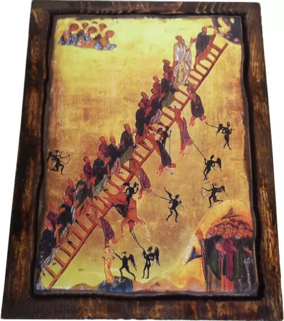 The ladder of divine ascent - Orthodox Byzantine icon on wood handmade