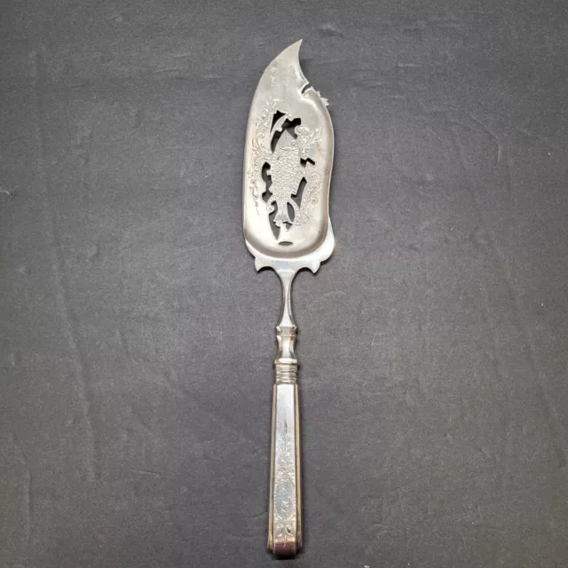 Antique Russian 84 Silver 11" Engraved Fish Server Riga ? CHS ? GHS ?