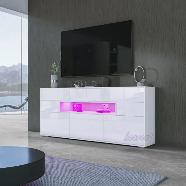 LED TV Stand Cabinet Unit Modern High Gloss 3 Doors MDF Entertainment Sideboard