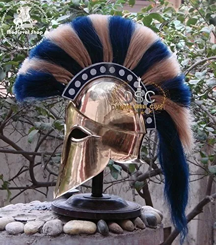 Medieval Greek Corinthian Armour Helmet Blue & White Plume Knight Spartan Armou