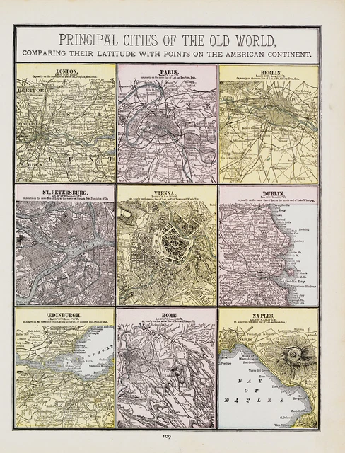 1887 Cram's Map Principal Cities of the Old World: London, Paris, Berlin...