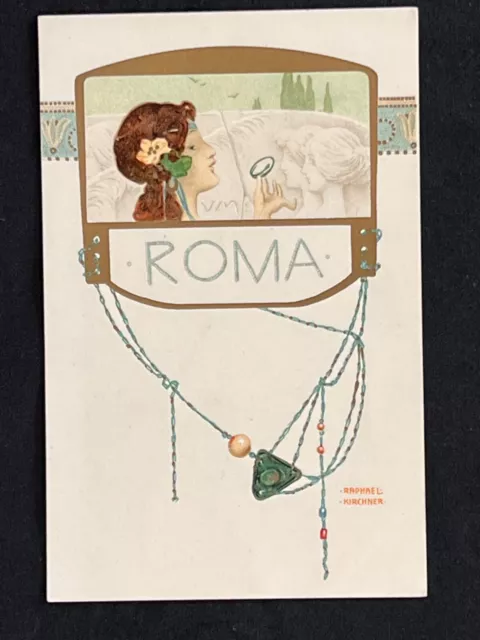 Raphael Kirchner ROMA Series 220 #4 Beautiful Lady Art Nouveau Postcard UDB 1905