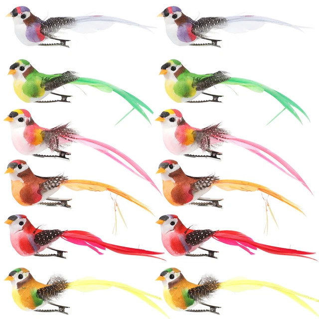 12 Pièces Oiseaux Artificiels Colorés Avec Pince - Figurines Oiseaux à Plumes Pour Décoration Artisanat, Mariage Et Jardin