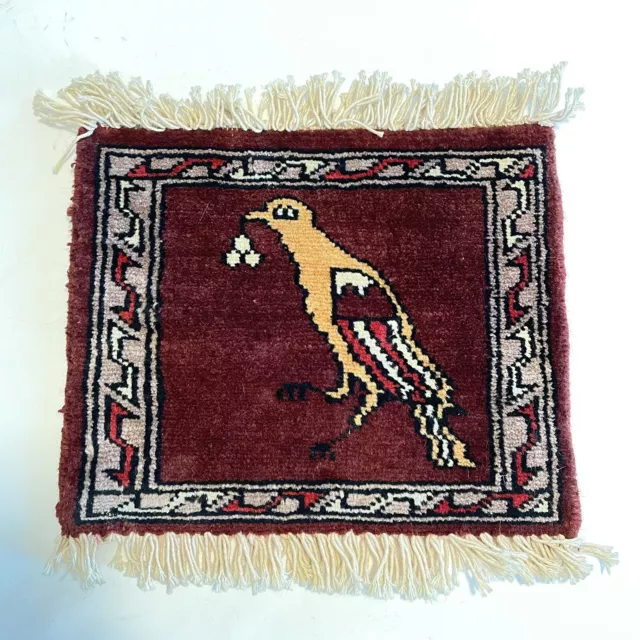 Bird Rug Small Wall Hanging Textile Folk Art Fringed Turkish Hand Woven Tapestry