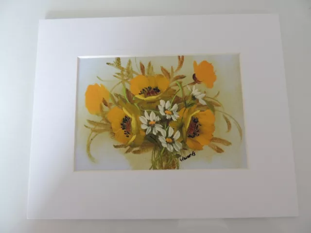 Bouquet of Yellow Flowers and White Daisies, Matted, signed by Edwards (AW032)