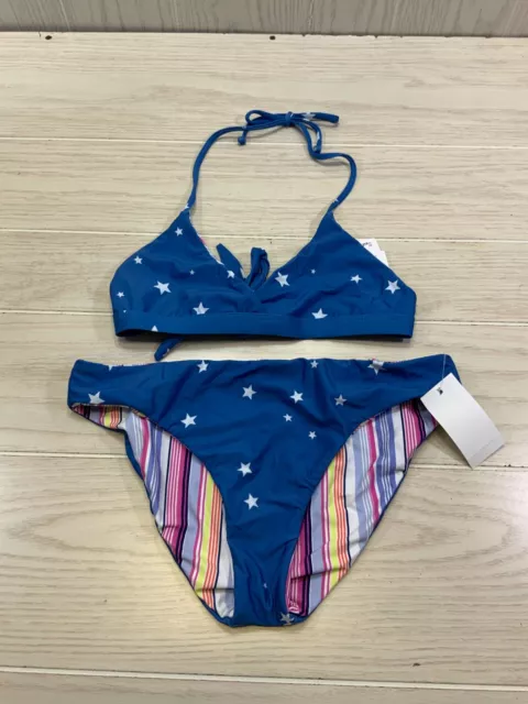 Splendid 2-Piece Twinkle Reversible Swimsuit, Girl's Size 14, Blue NEW MSRP $60